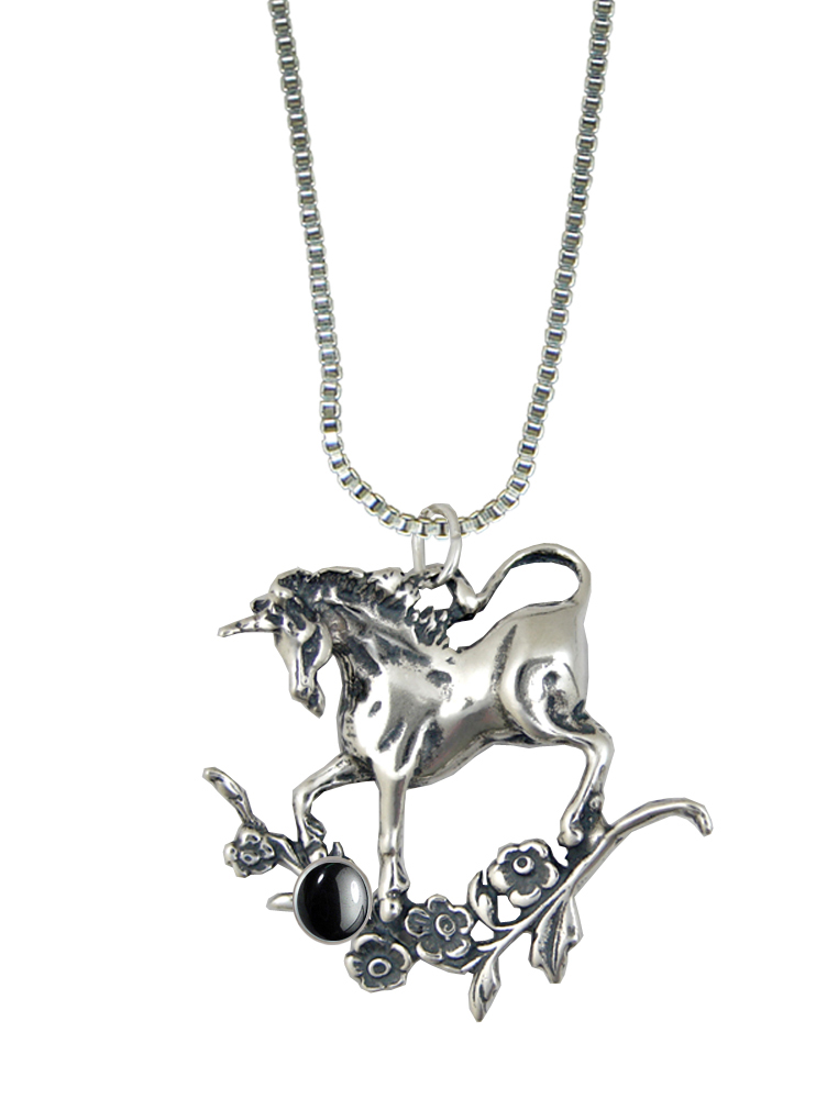 Sterling Silver Unicorn Pendant With Hematite Sterling Silver Unicorn Pendant With Hematite
